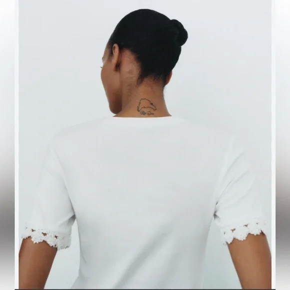 ZARA white Tshirt with pearl detail, Sz XL. - Picture 3 of 10